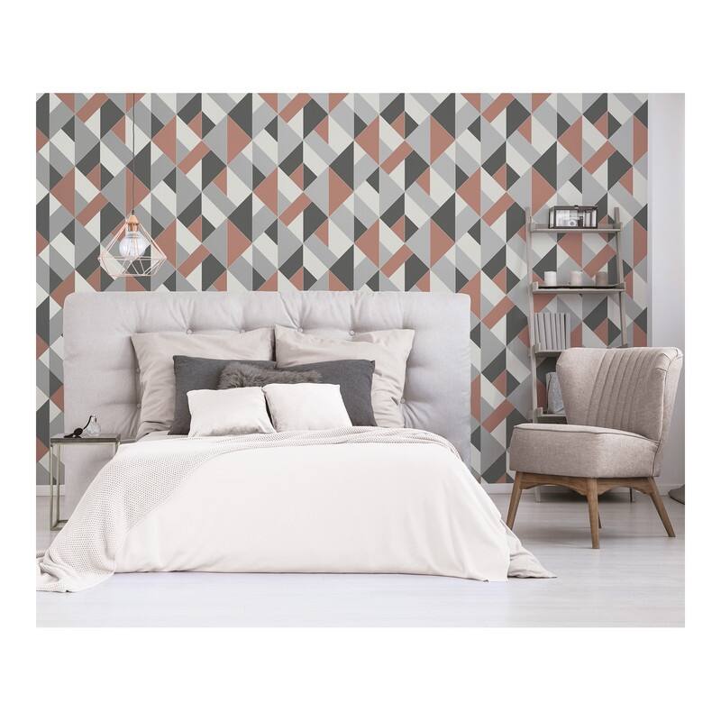 Brewster Delano Copper Structured Geo Wallpaper - 20.5 x 396 x 0.025