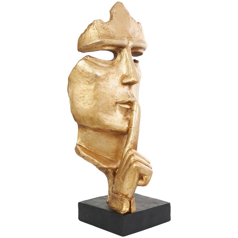 Gold Polystone Large Cutout Quiet Gesture Face People Decorative Sculpture with Black Base