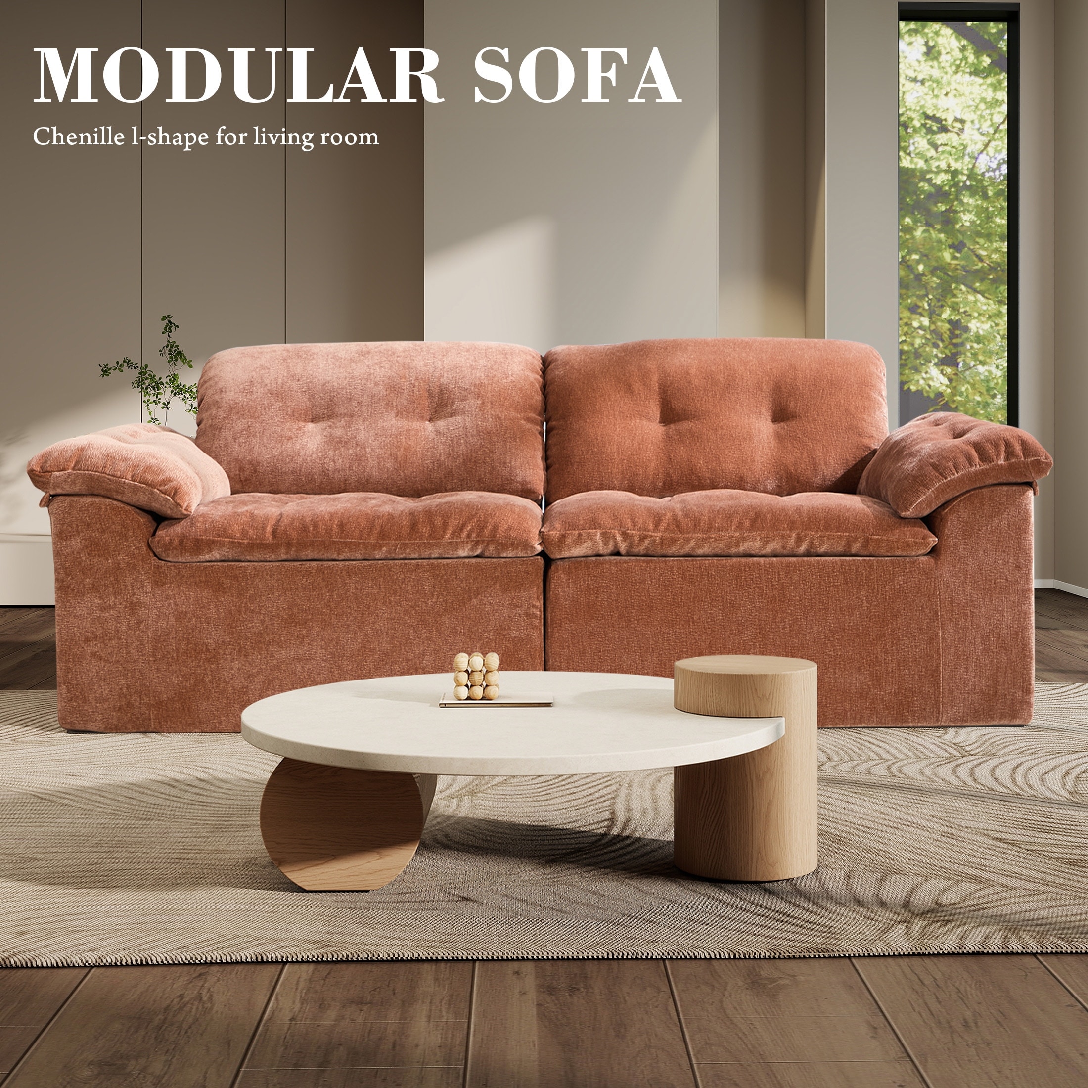 Rossetta Modular Design Cushioned Modular Chenille Fabric Sleeper Loveseat Sofa