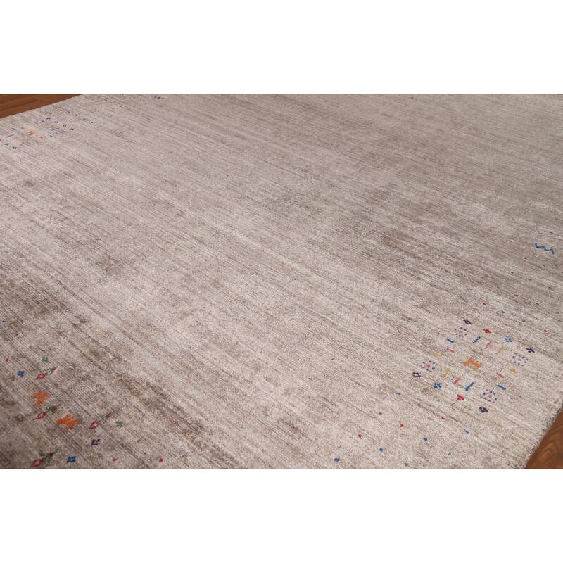 Brown Gabbeh Oriental Area Rug Handmade Silk Carpet - 8'10" x 11'9"