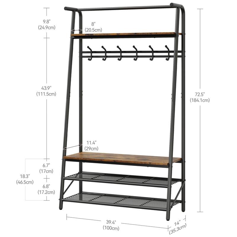 Hall Tree Coat Rack with Shoe Bench for Entryway