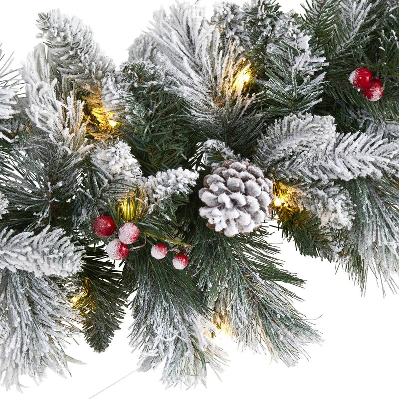 Christmas Garland 6Ft Artificial Pine with Lights, Berries & Pinecones Holiday Decor - 72