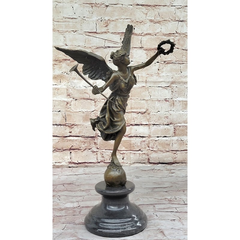 Winged Victory Athena Nike Paris Louvre 15 Inches Bronze Marble Statue Sculpture Gift
