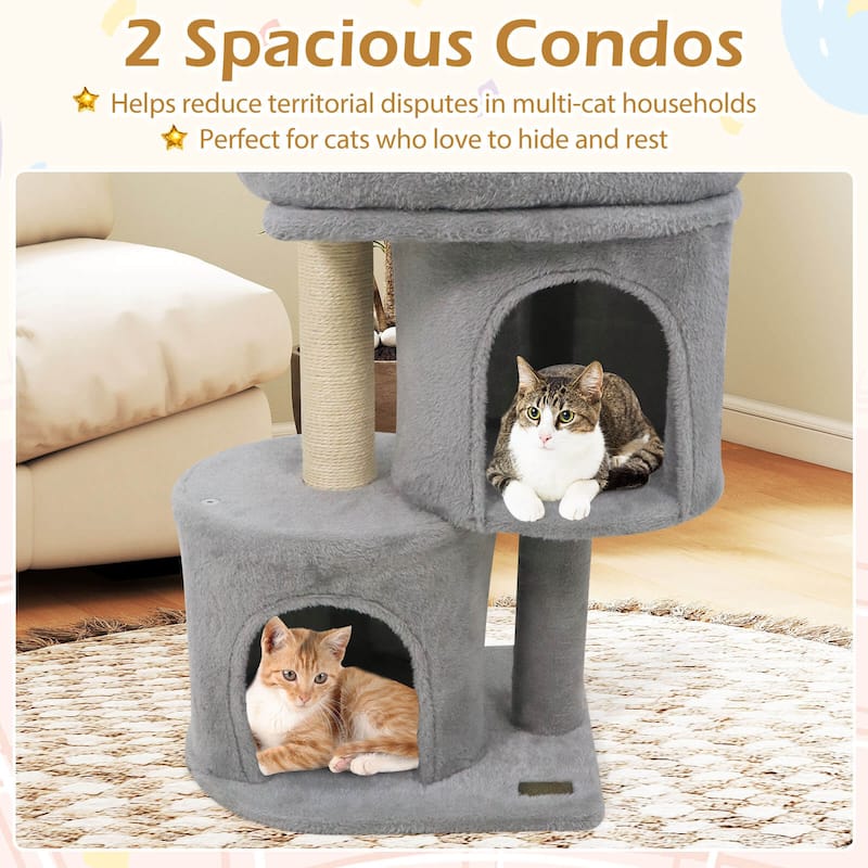 Costway 26” Small Cat Tree with Large Padded Plush Perch, 2 Condos, - See Details