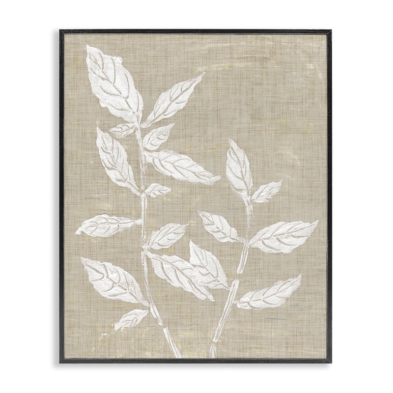 Stupell Leaves on Distressed Textile Framed Giclee Art Design By Melissa Wang - 16 x 20 - Black
