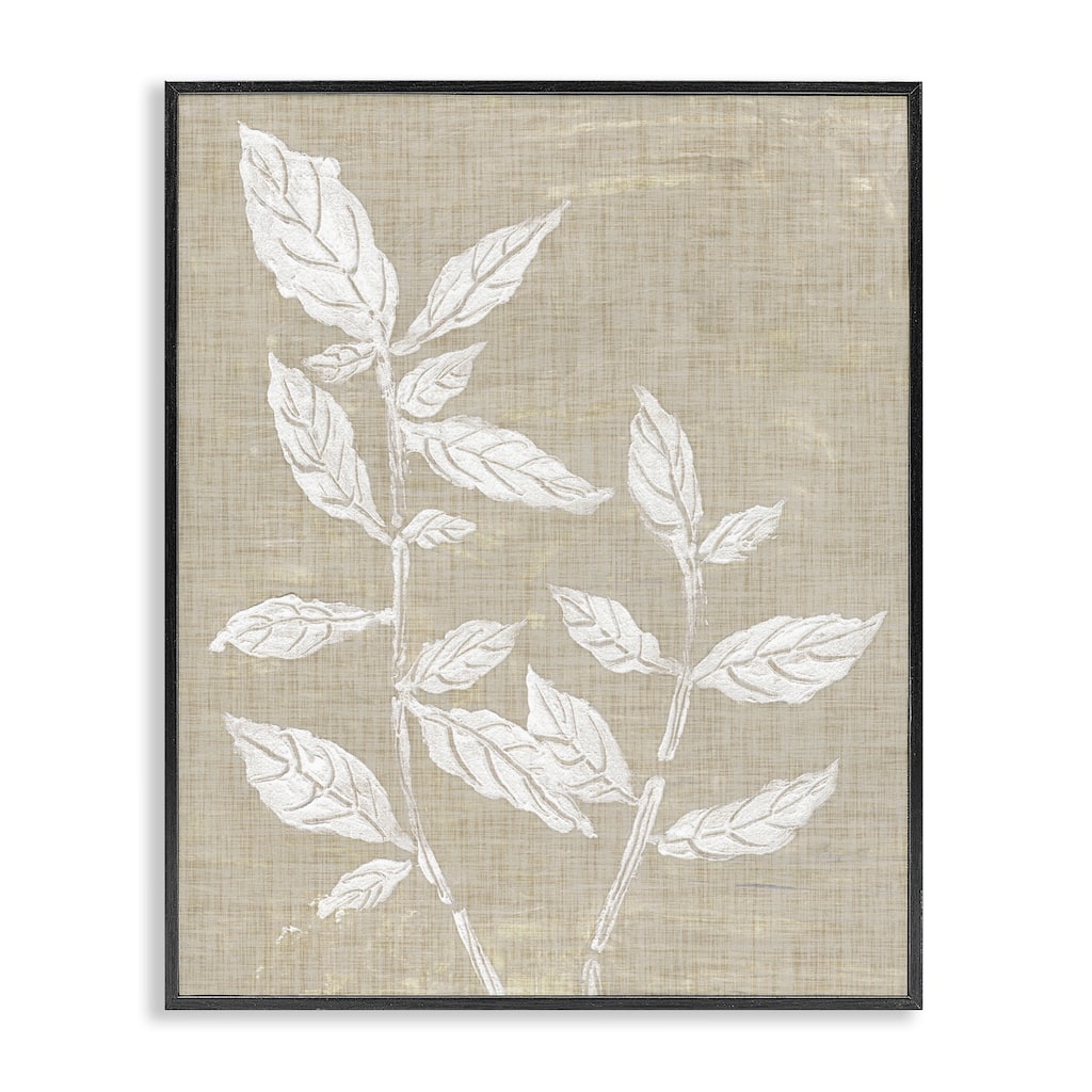 Stupell Leaves on Distressed Textile Framed Giclee Art Design By Melissa Wang