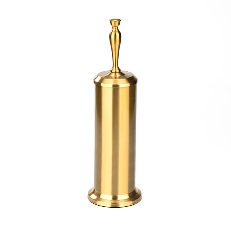 15" Tall Stainless Steel Gold Toilet Brush Set with Holder - Aged Brass