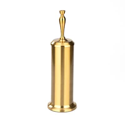 15" Tall Stainless Steel Gold Toilet Brush Set with Holder