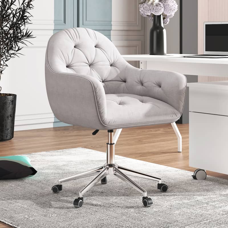 Corvus Hernals Velvet Tufted Adjustable Swivel Home Office Chair