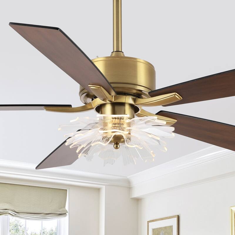 52" Modern Gold Acylic Petals Diammable LED Ceiling Fan with Light and Remote