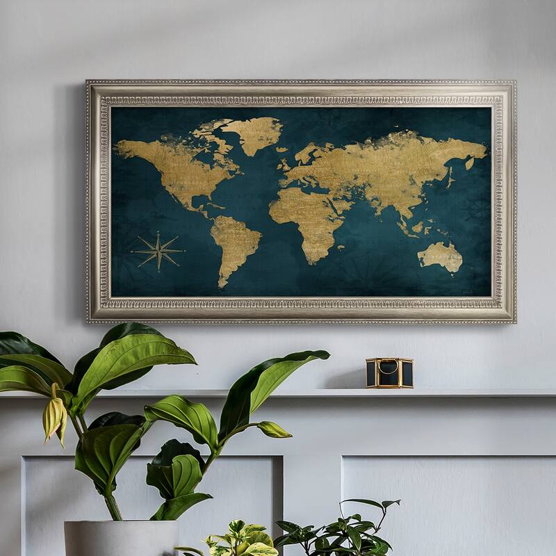 Navy Gold Map Premium Framed Canvas- Ready to Hang