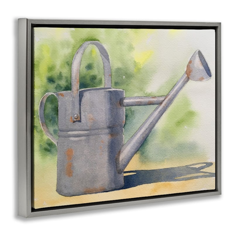 Stupell Country Watering Can in Garden Framed Floater Canvas Wall Art Design By Stephanie Fielden