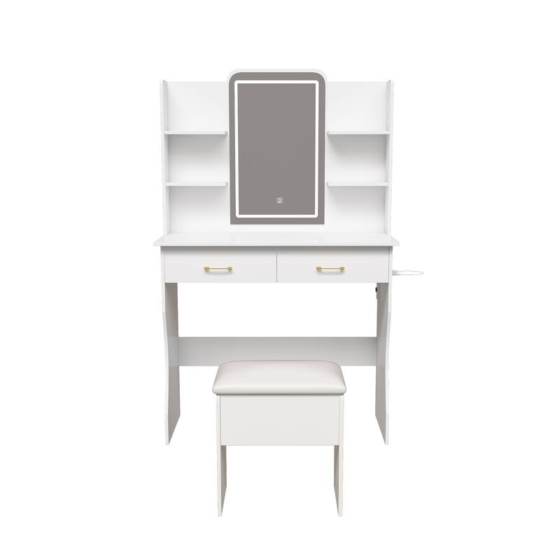 Vanity Desk With Led Lights Mirror & Power Outlet,With Storage Drawers & Chair,3 Lighting Modes & Led Rgb Adjustable Brightness