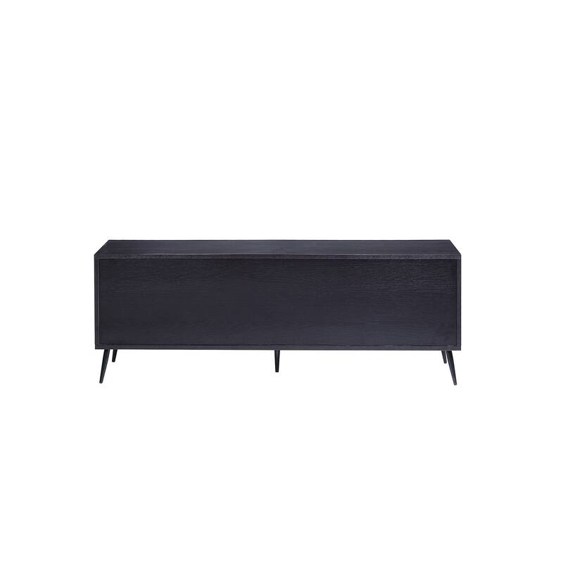 60" Transitional Style TV Stand with Rattan Door & Open Compartments