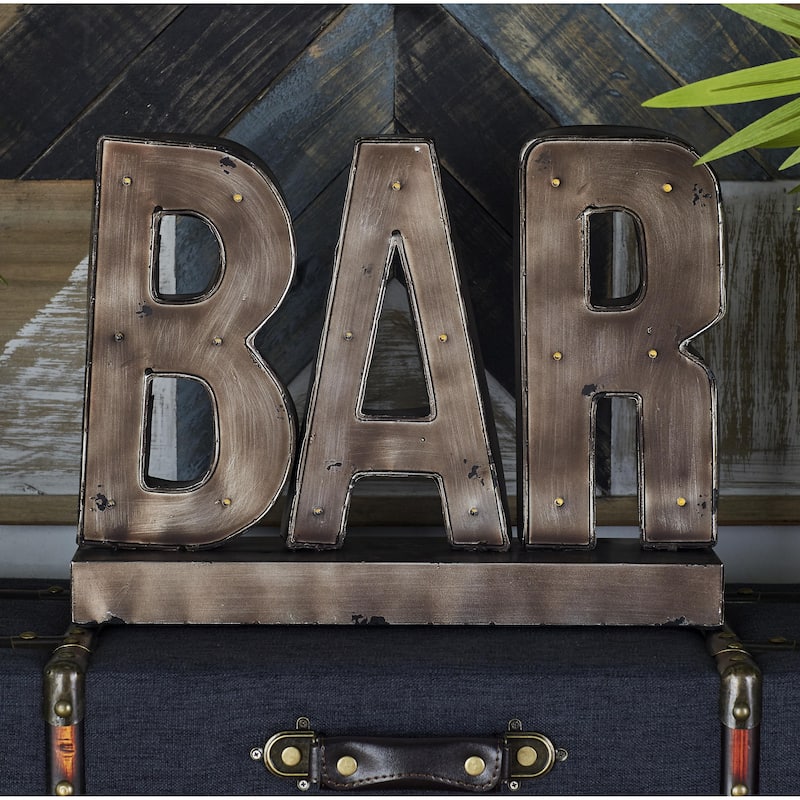 Metal Bar Decorative Sign with LED Lights - Brown - Roche River Decor