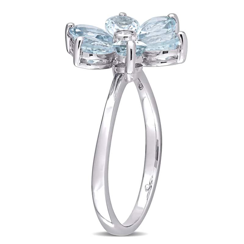 Miadora 14k White Gold Pear-cut Aquamarine and Diamond Accent Flower Ring