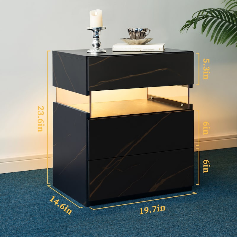 LED Nightstands, 3 Drawer Dresser for Bedroom, End Table with Acrylic Board LED Bedside Tables, for Bedroom Living Room