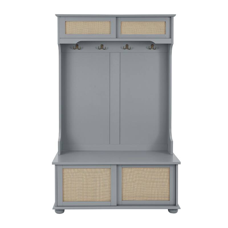 40W Hall Tree and Shoe Bench with Doors - Grey