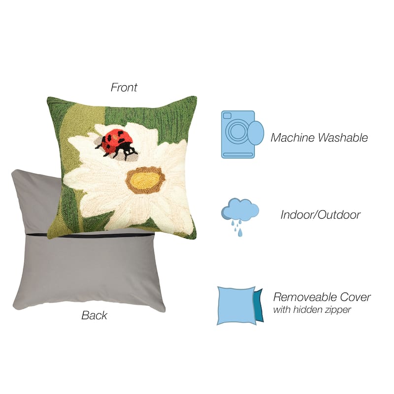 Liora Manne Frontporch Ladybug Indoor/Outdoor Pillow Green 18" x 18"