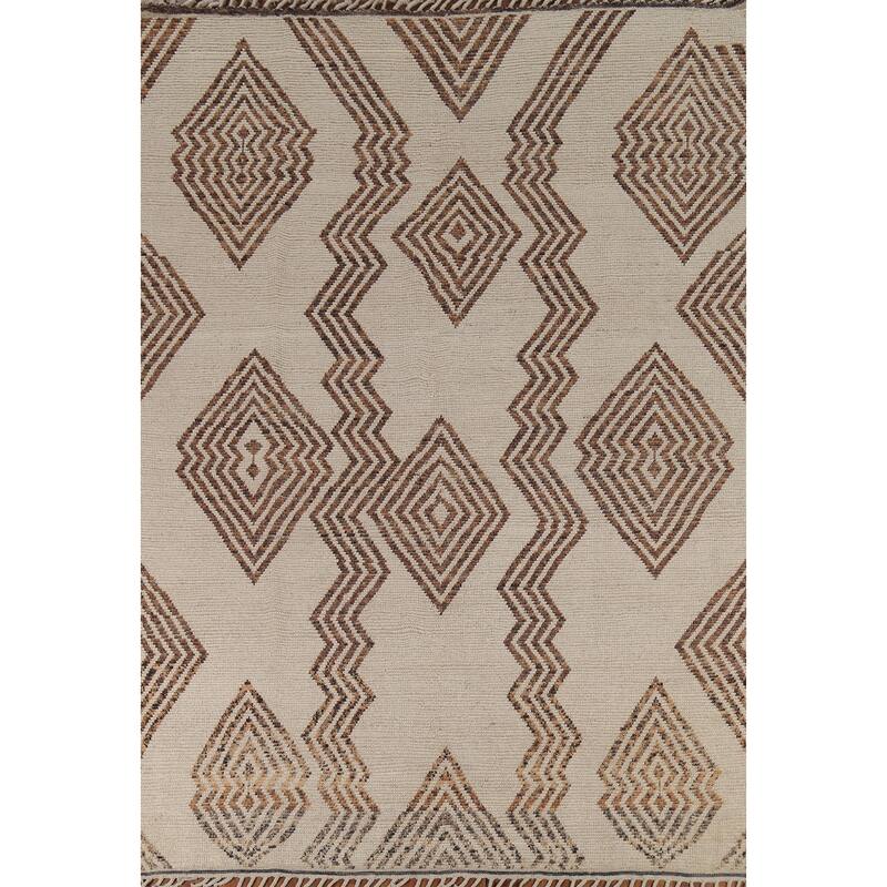 Modern Geometric Moroccan Oriental Area Rug Hand-Knotted Wool Carpet - 8'1"x 10'8"