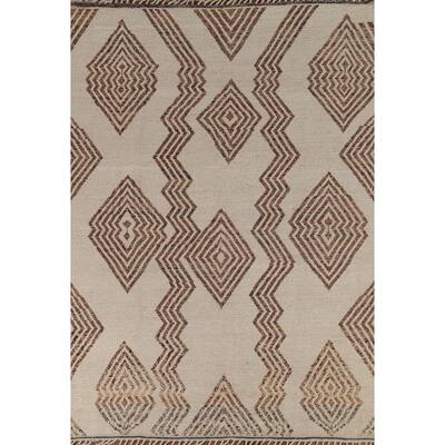 Modern Geometric Moroccan Oriental Area Rug Hand-Knotted Wool Carpet - 8'1"x 10'8"