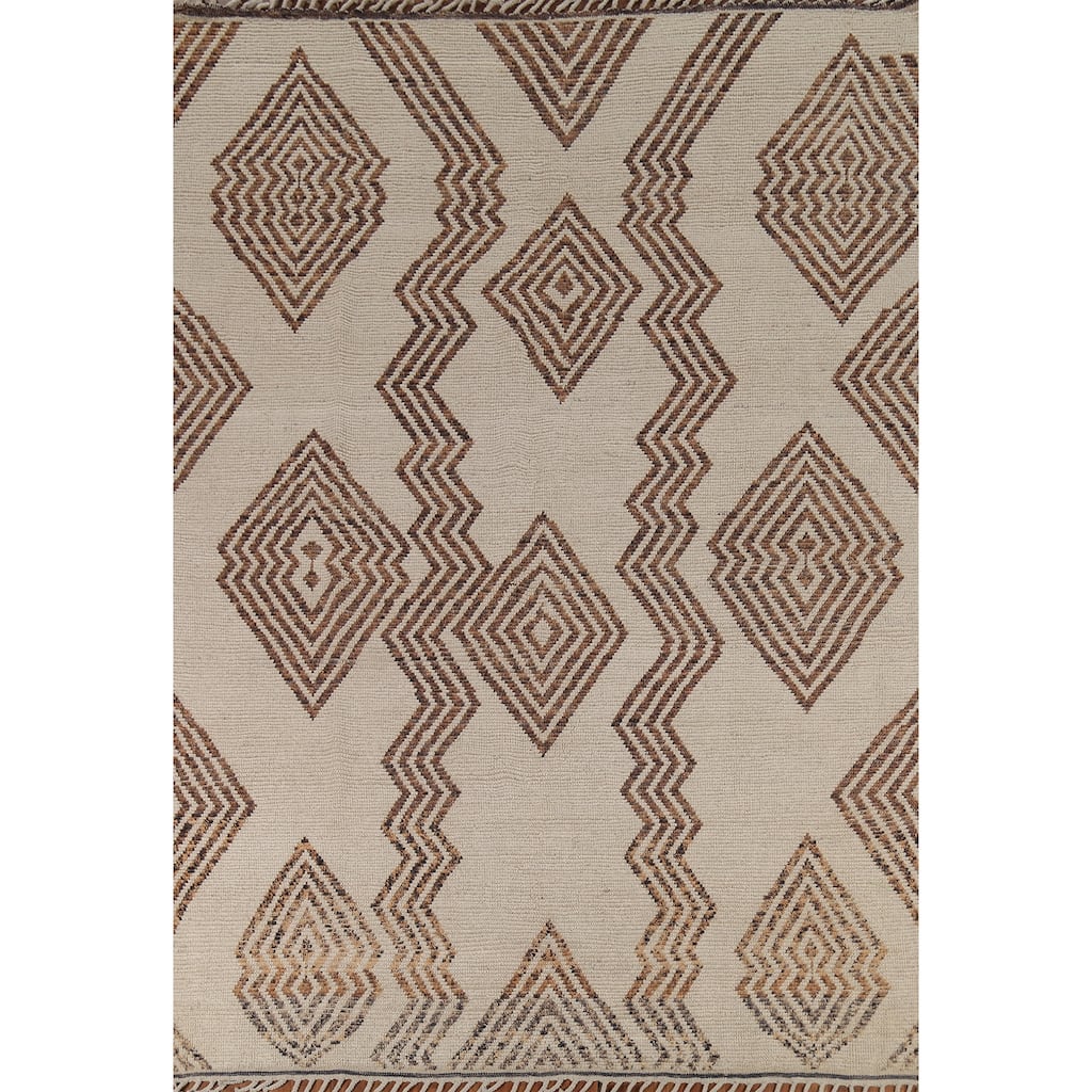 Modern Geometric Moroccan Oriental Area Rug Hand-Knotted Wool Carpet - 8'1"x 10'8"