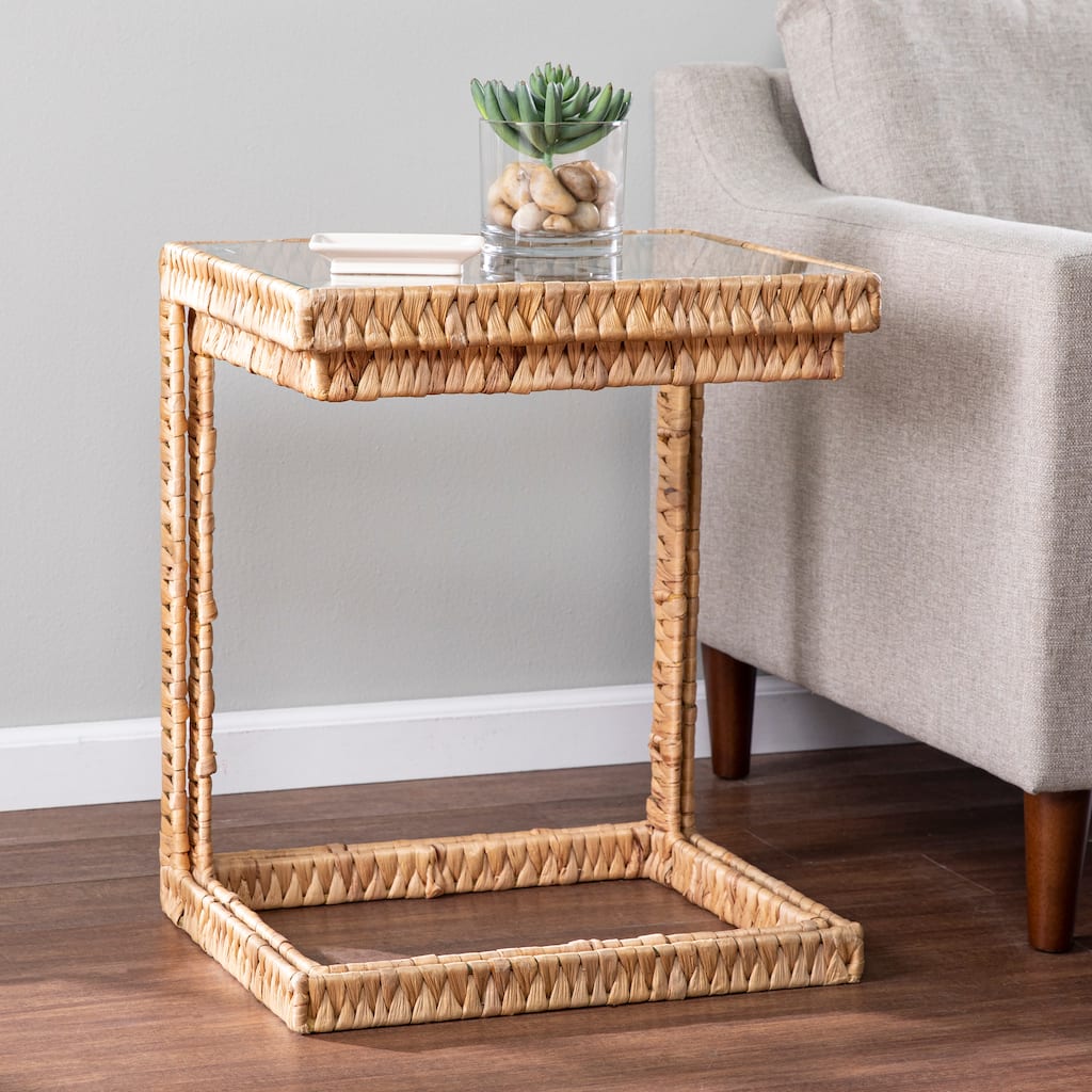 SEI Furniture Ivyside Coastal Natural Woven Fiber Glass End Nesting C Tables