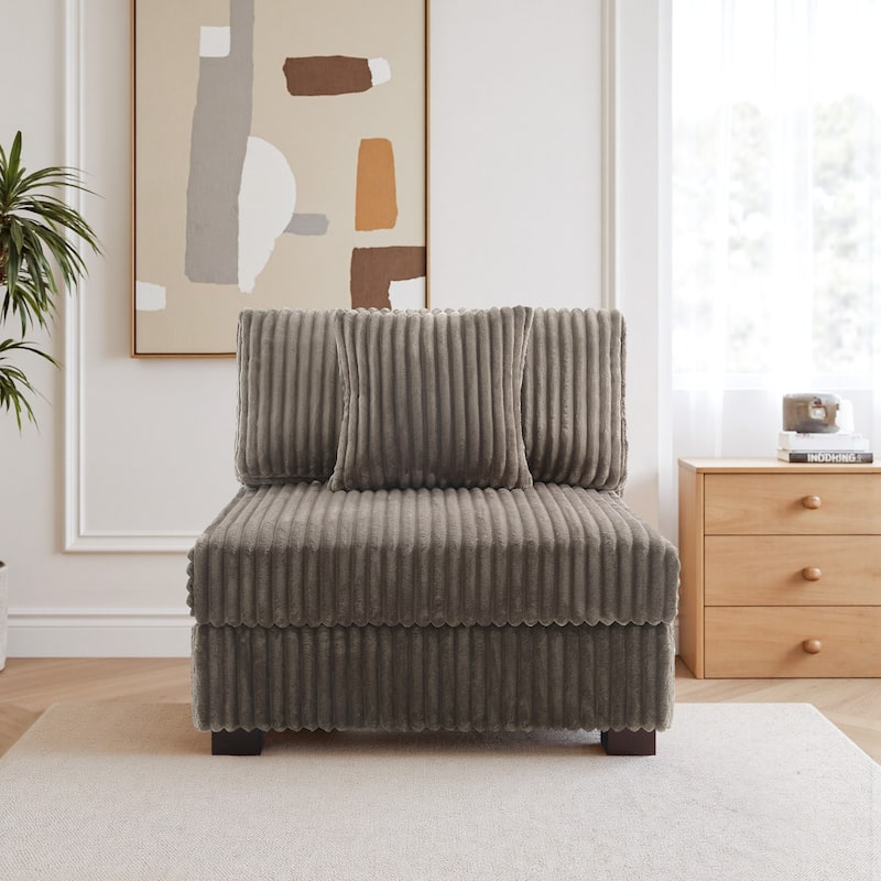 35.7" W Plush Corduroy Upholstered Armless Modular Sofa Chair