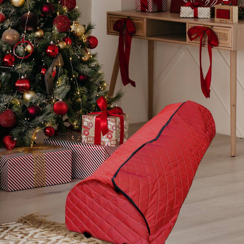 Quilted Red Rolling Christmas Tree Storage Bag for Trees