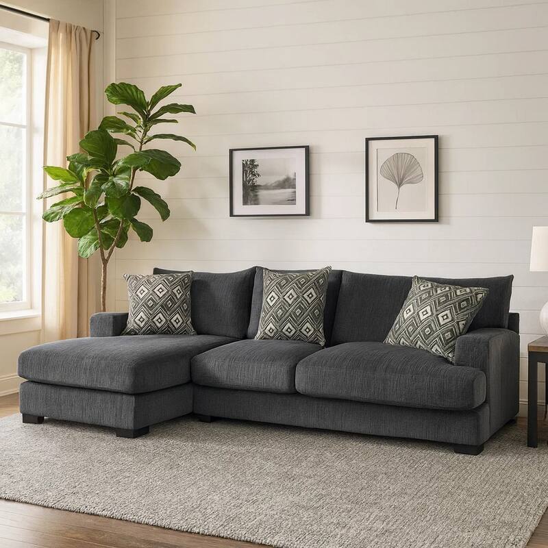 L Shaped Sectional with T Cushioned Seat, Gray