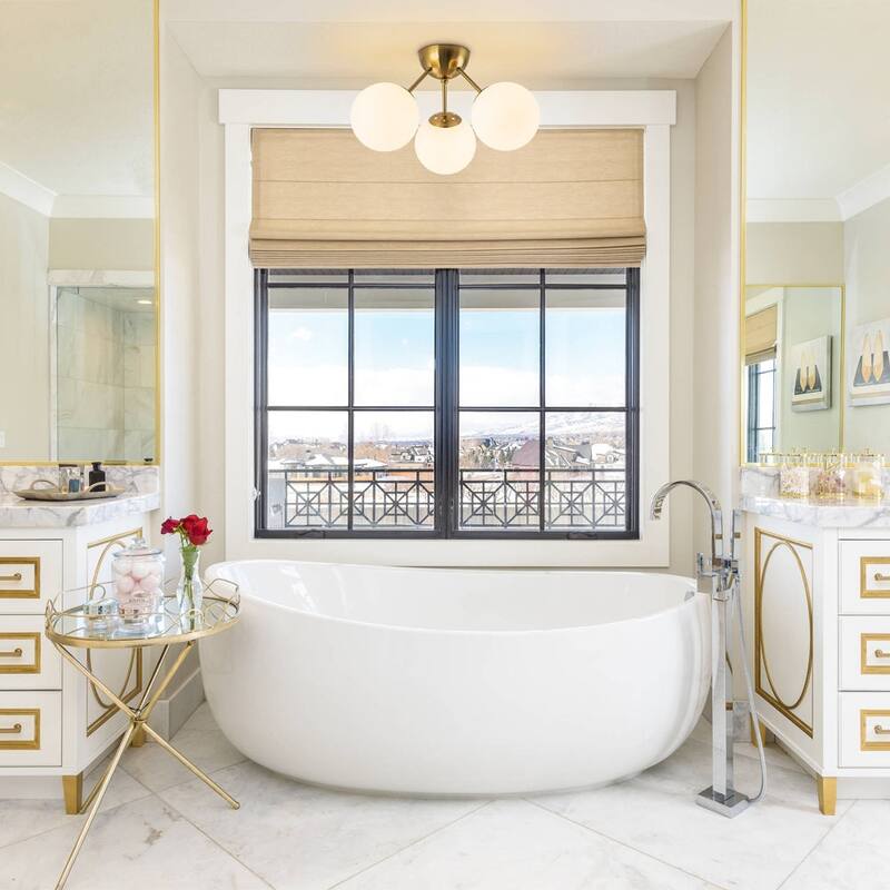 3-Light Brushed Brass Glass Globe Sputnik Semi Flush Mount