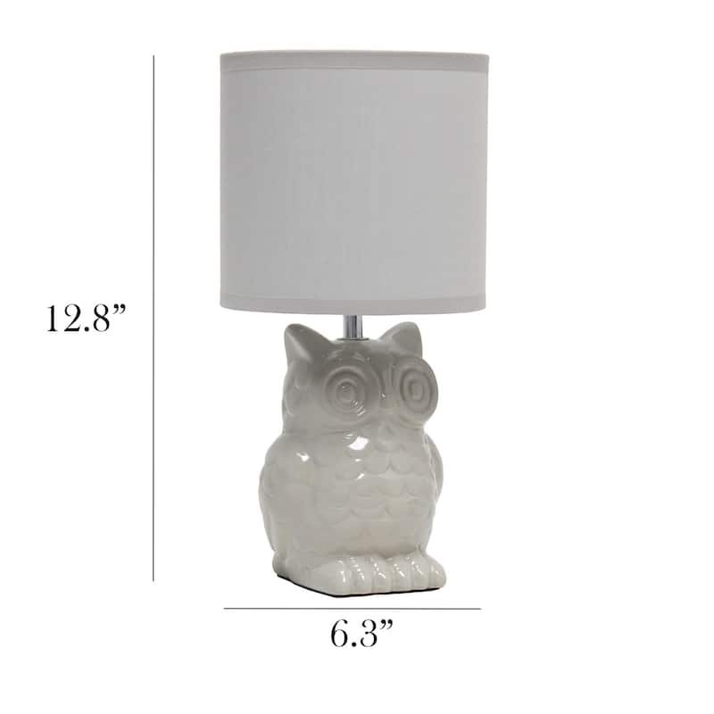 Tall Ceramic Owl Bedside Table Desk Lamp with Drum Shade - 12.75" - Gray