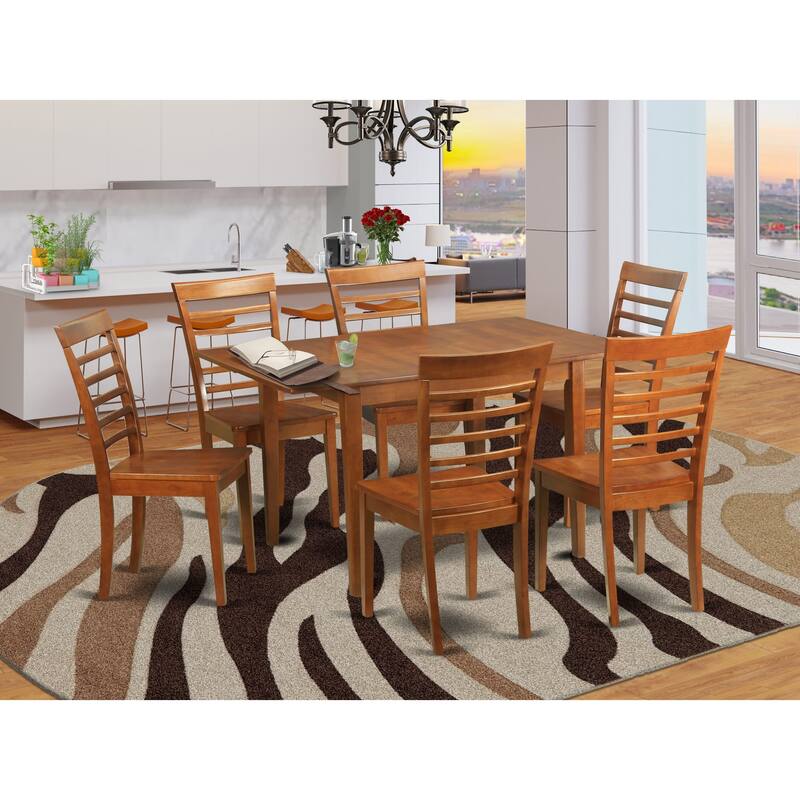 East West Furniture 7 Piece Kitchen Table Set- a Dining Table and 6 Dining Room Chairs, Saddle Brown (Seat Options)