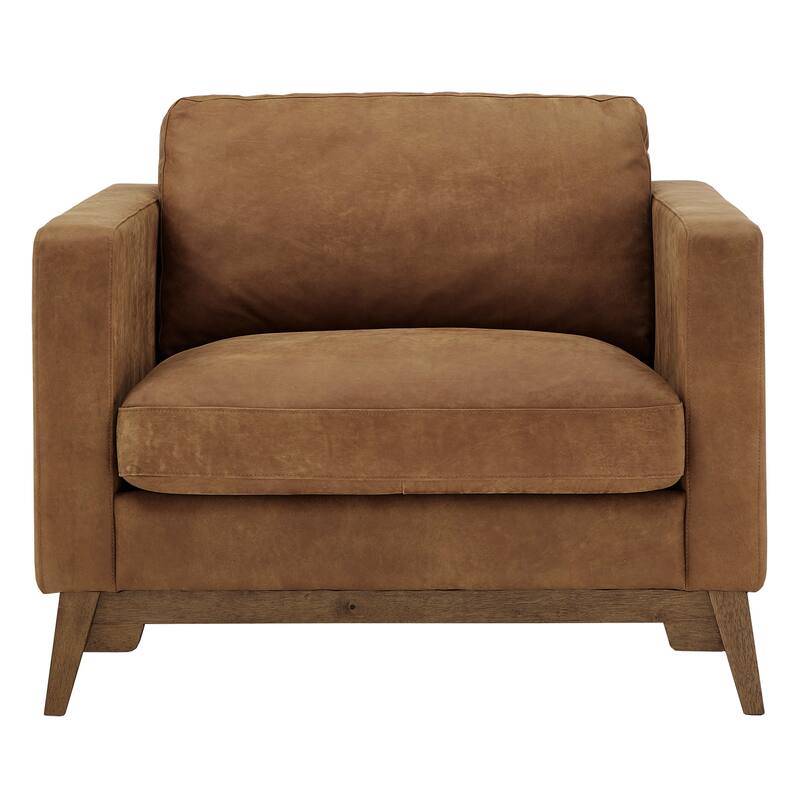 Landon Dark Oak and Tan All Leather Accent Chair by iNSPIRE Q Modern