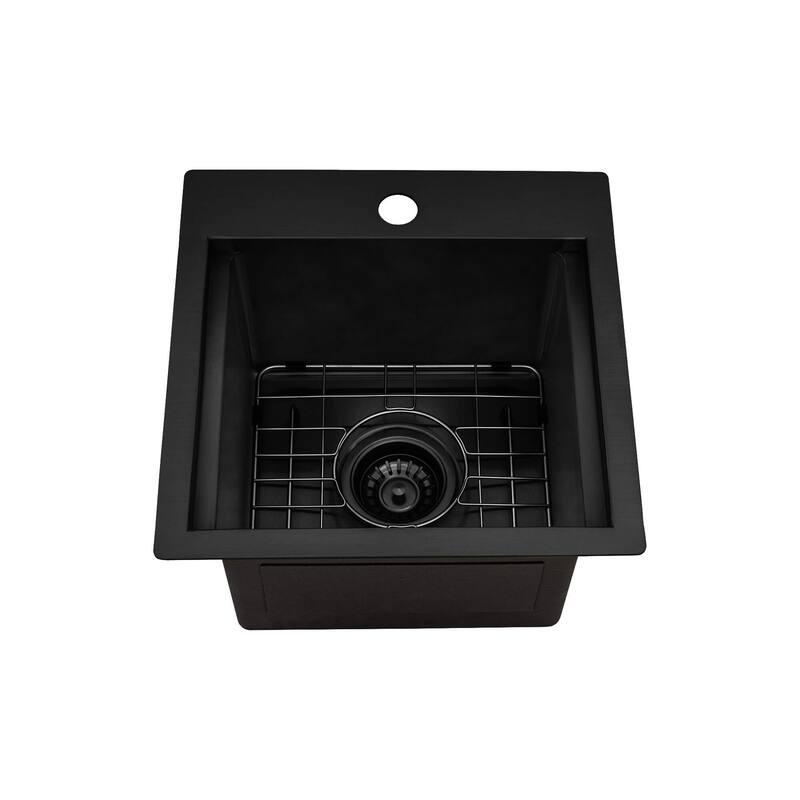 Ruvati 15 inch Gunmetal Black Stainless Steel Workstation Wet Bar Sink Drop-in Topmount - RVH8215BL