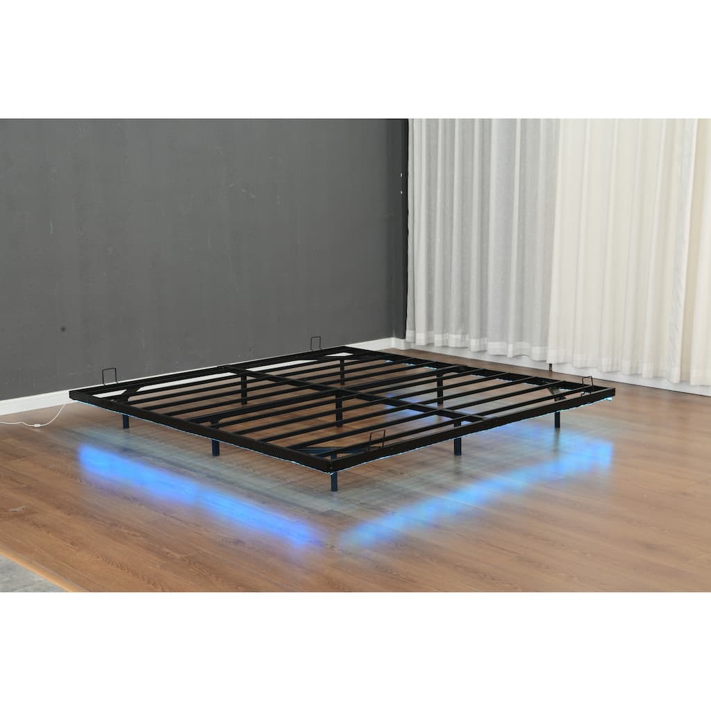 King Size Floating Bed Frames with LED Lights, Metal Platform Bed , Solid and Stable, Noise Free, No Box Spring Needed