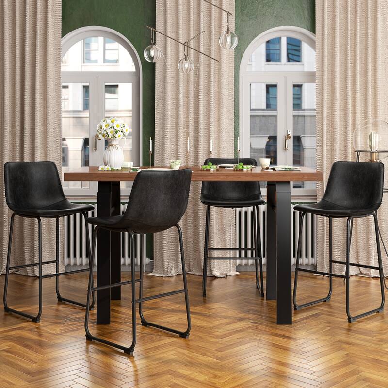Bar Stools Faux Leather Counter Stools with Back Armless Dining Chairs (Set of 2)