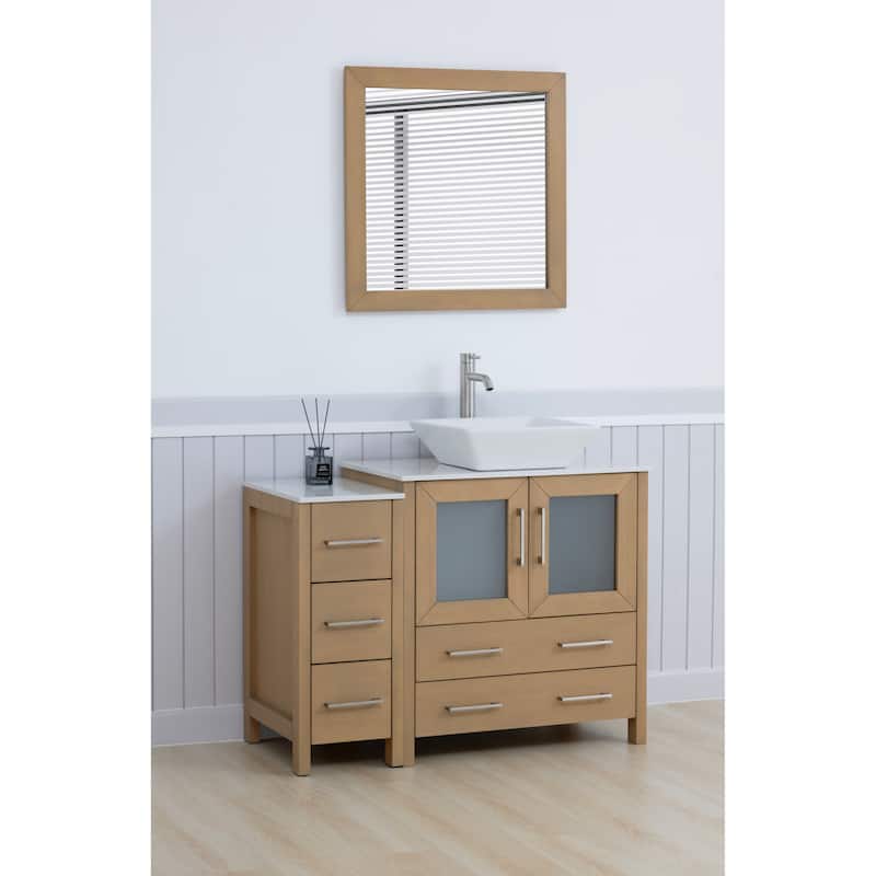 Vanity Art 42" Single Sink Bathroom Vanity Set with Engineered Marble Top and Free Mirror - 42 x 18.5 x 36 Inches