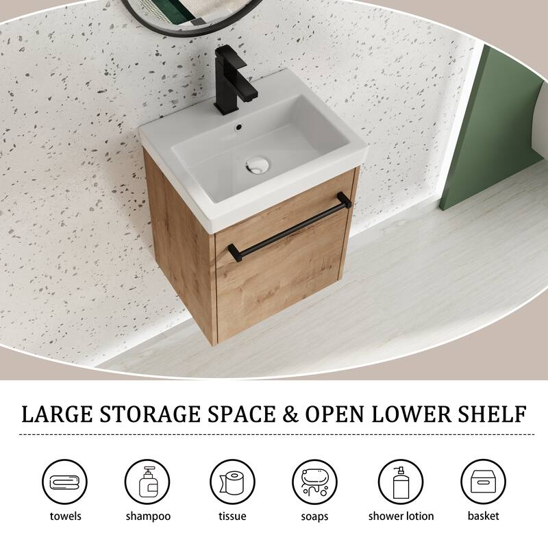 Beingnext 18" Small Single Bathroom Vanity with Sink, Floating Bathroom Vanity with Soft Close Door