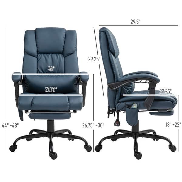 dimension image slide 6 of 7, Vinsetto Office Desk Chair Recliner, Height Adjustable Movable Lumbar Support with 6-Point Vibrating Massage