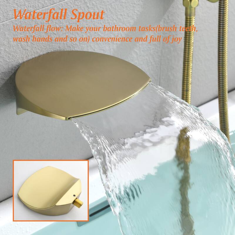 Wall Mounted Tub Faucet With Handheld Shower Waterfall Bathtub Faucet With Hand Shower Tub Filler With Pressure Balance Valve