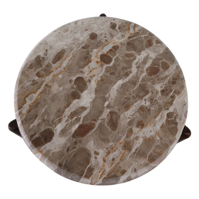 Marble Accent Table Decorative Sculptural Round Wood Base Silhouette