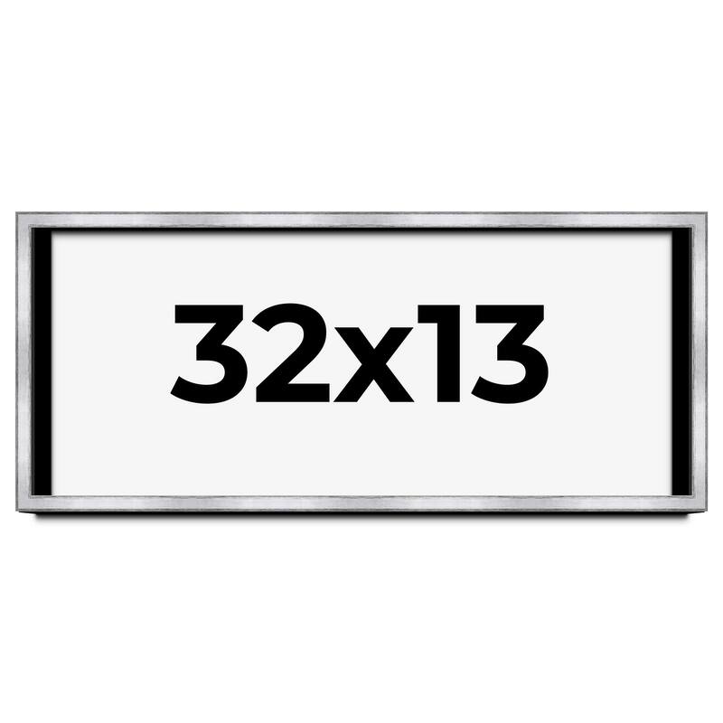 32x13 Shadow Box Frame Silver | 1.375 Inches Deep Real Wood