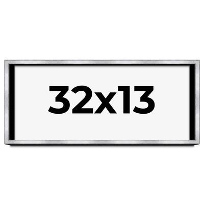 32x13 Shadow Box Frame Silver | 1.375 Inches Deep Real Wood