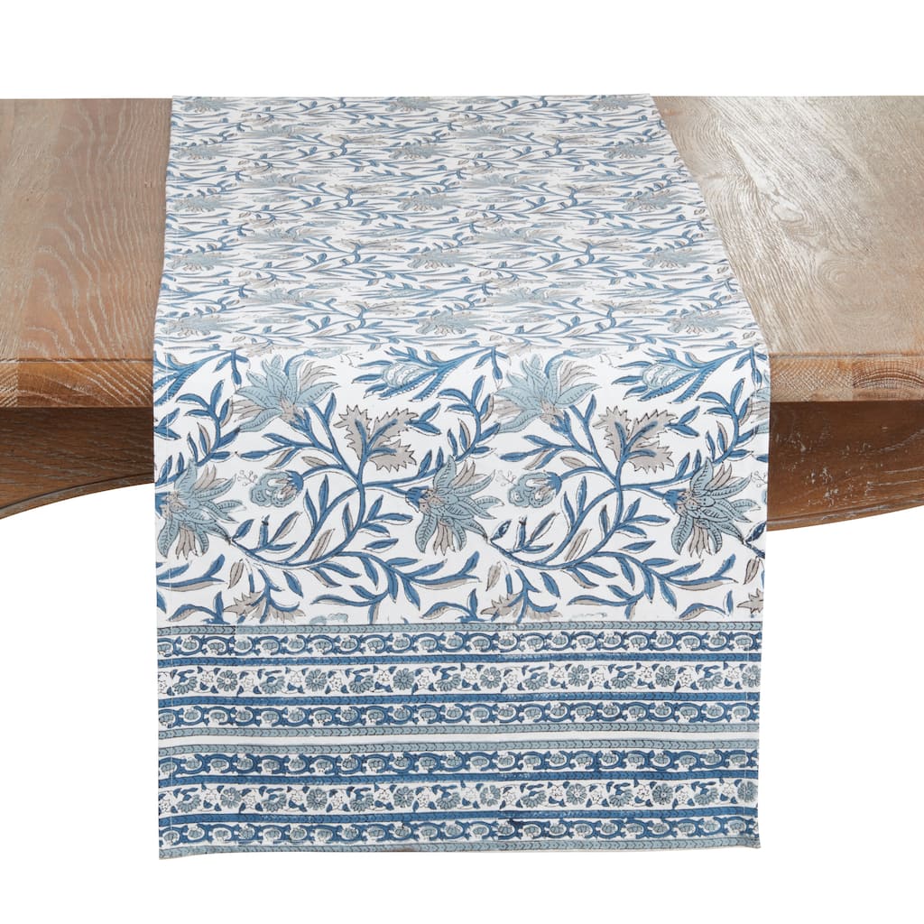 Floral Cotton Table Runner - Non-Reversible Decorative Table Runner for Dining Table, 16"x72"