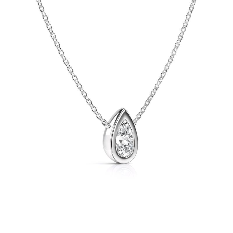 Auriya 14K Gold Lab Grown Pear Diamond Bezel Solitaire Pendant Necklace 1.00 to 5.00 ct. tw. (F-G VS) - 2.00ct. tw. - White