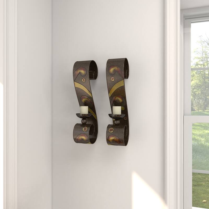 Black Metal 2 Candle Wall Sconce (Set of 2) - 5 x 7 x 19