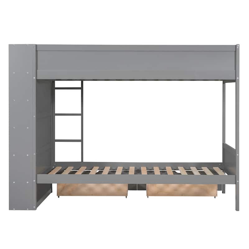 Twin Over Twin Bunk Bed Metal Bed with Half Roof, Guardrail and Ladder White