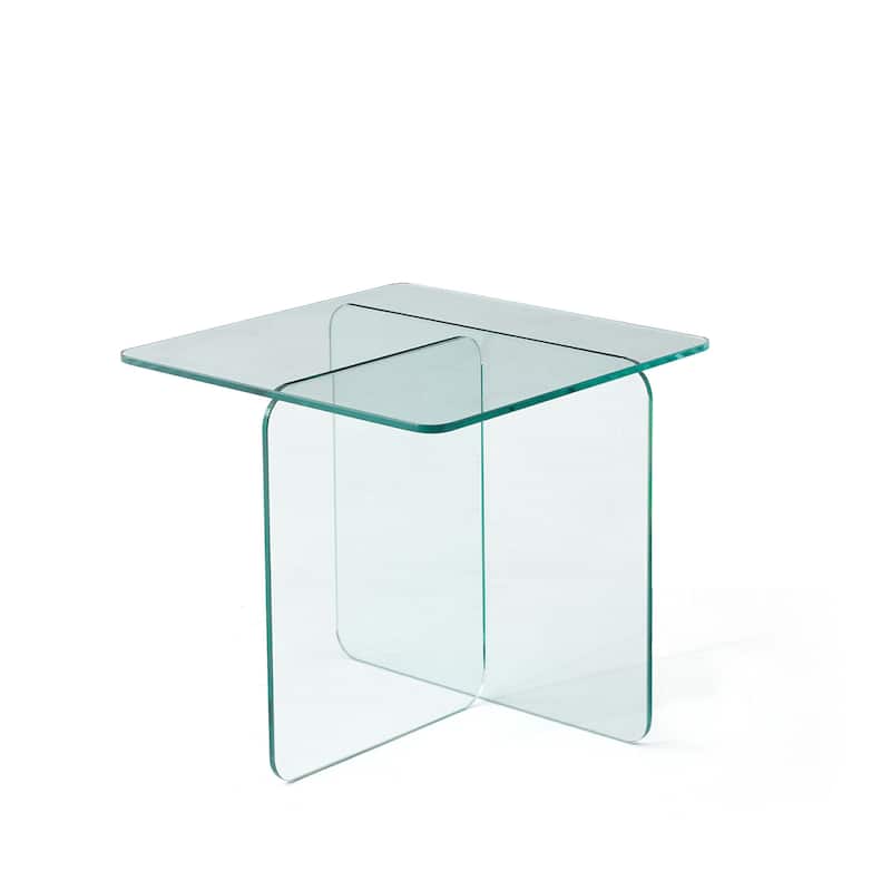 HomeRoots 16" Clear Glass Square Cross Legs End Table - 17.70 in. x 16.10 in. x 17.70 in.