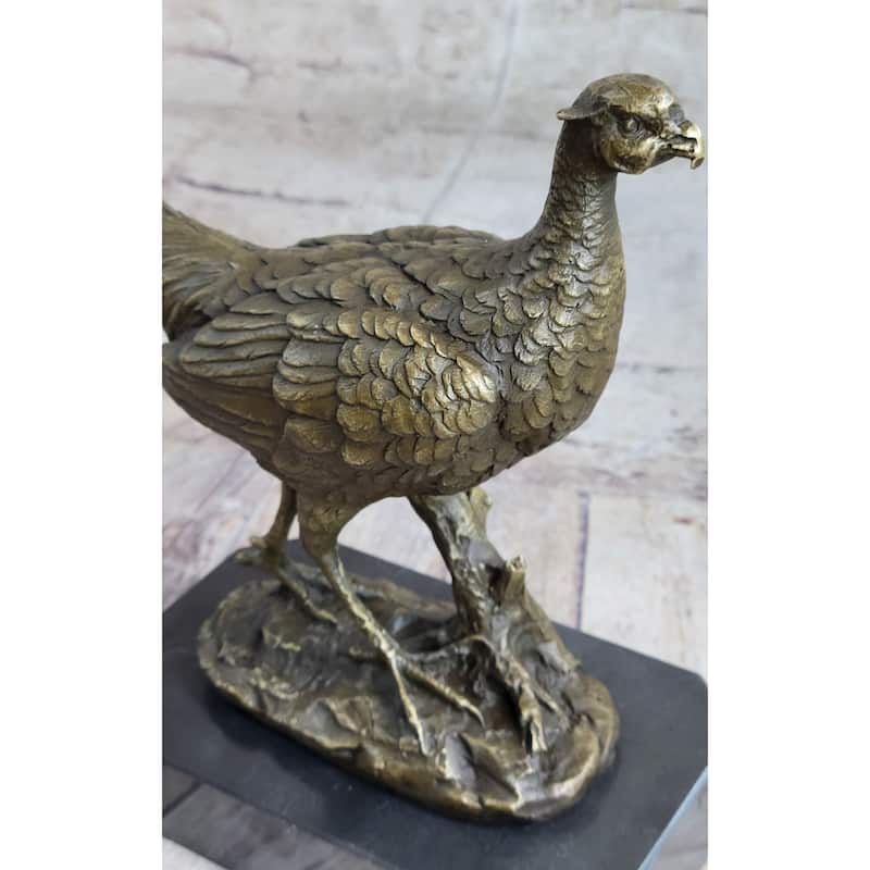 Pheasant Grouse Game Bird Hunter Bronze Marble Statue Wildlife Trophy Figurine